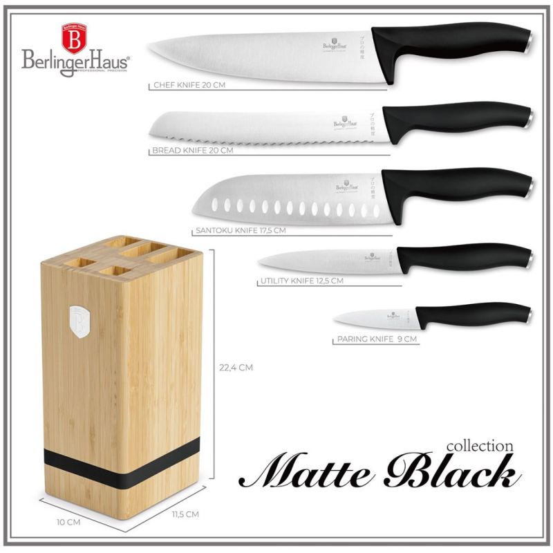 ZESTAW NOŻY BERLINGER HAUS BH-2971 MATTE BLACK W BLOKU BAMBUSOWYM - obrazek 3