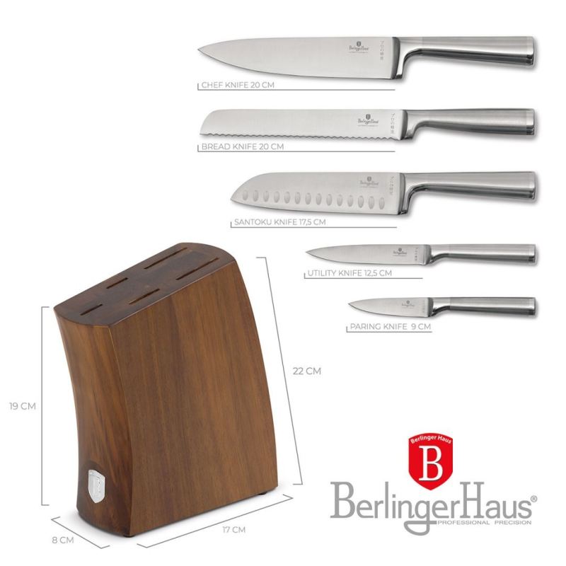 ZESTAW NOŻY BERLINGER HAUS BH-3124 ANTRACIT W BLOKU AKACJOWYM - obrazek 4