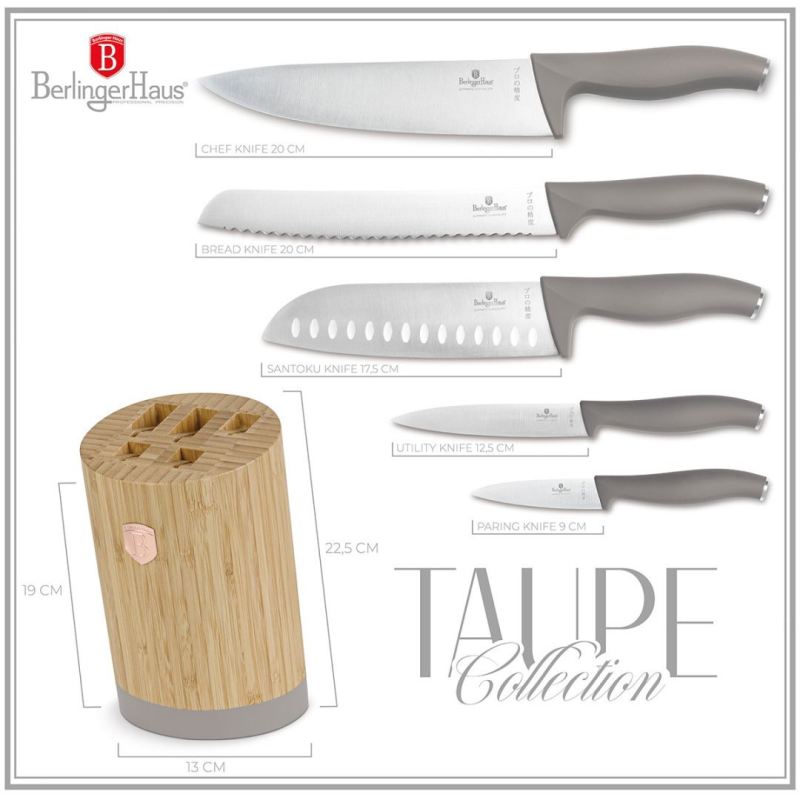 ZESTAW NOŻY BERLINGER HAUS BH-2756 TAUPE W BLOKU BAMBUSOWYM - obrazek 3