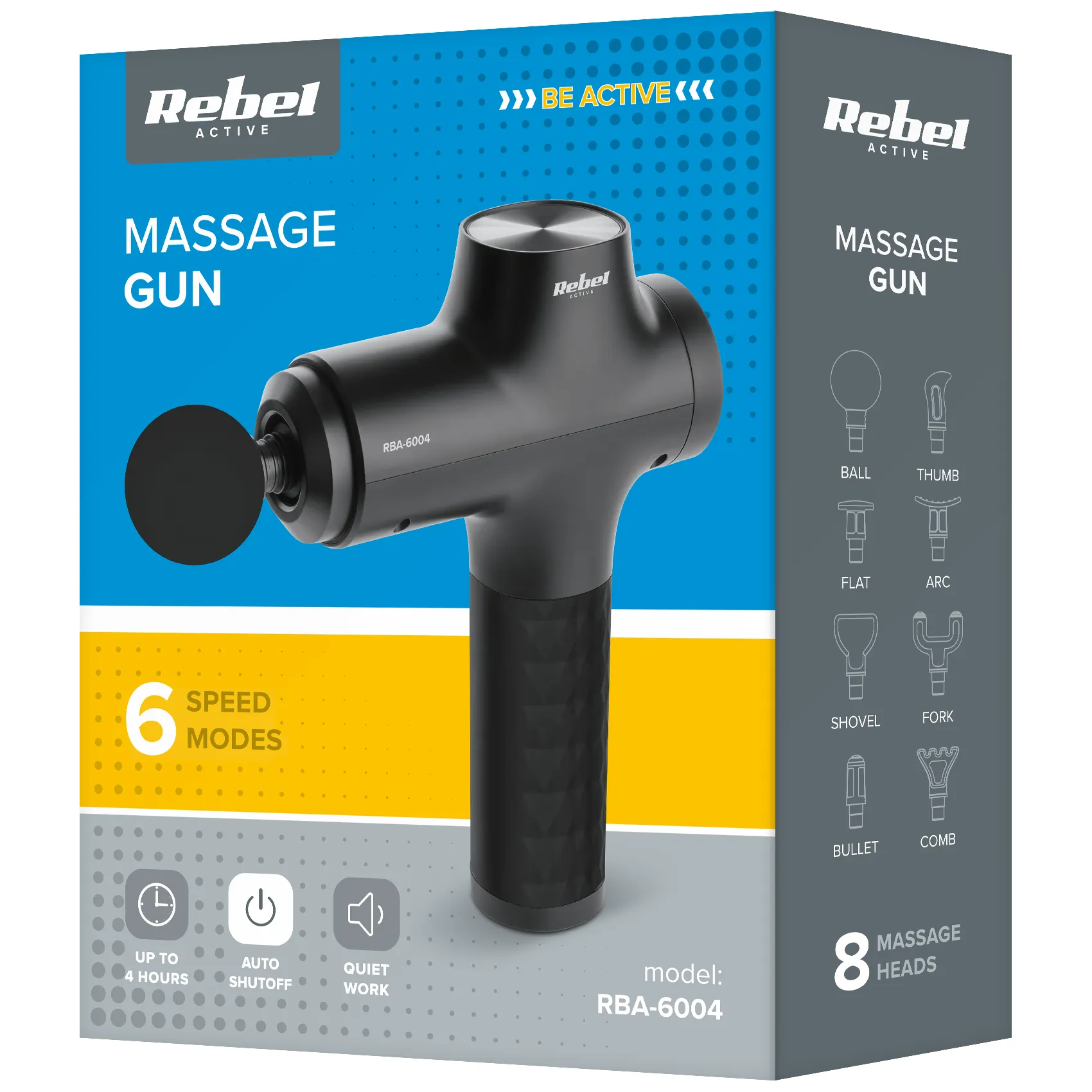 Pistolet do masażu, 8 nakladek, REBEL ACTIVE - obrazek 10