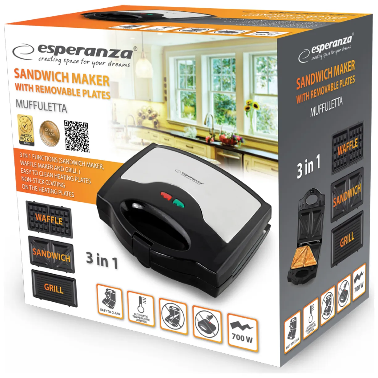 EKT005 Esperanza opiekacz uniwersalny 3w1 muffuletta 700w - obrazek 6