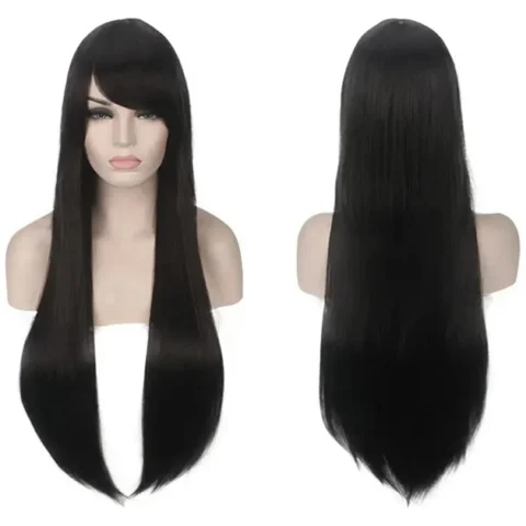 BQ3E Peruka włosy 80cm czarne cosplay
