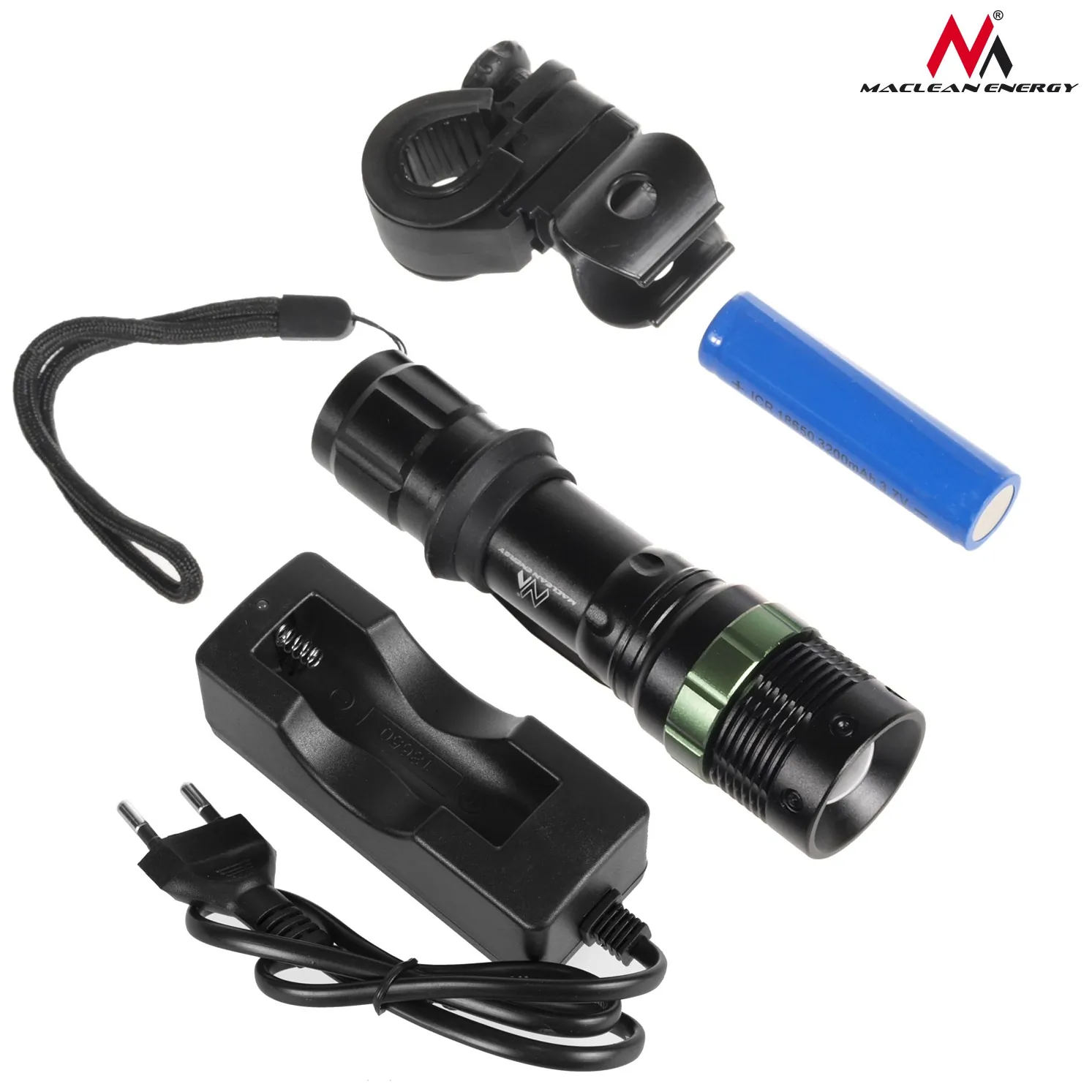 Latarka LED Maclean, Rowerowa, Ładowarka zestaw, Cree 200 lumen, MCE175 - obrazek 2