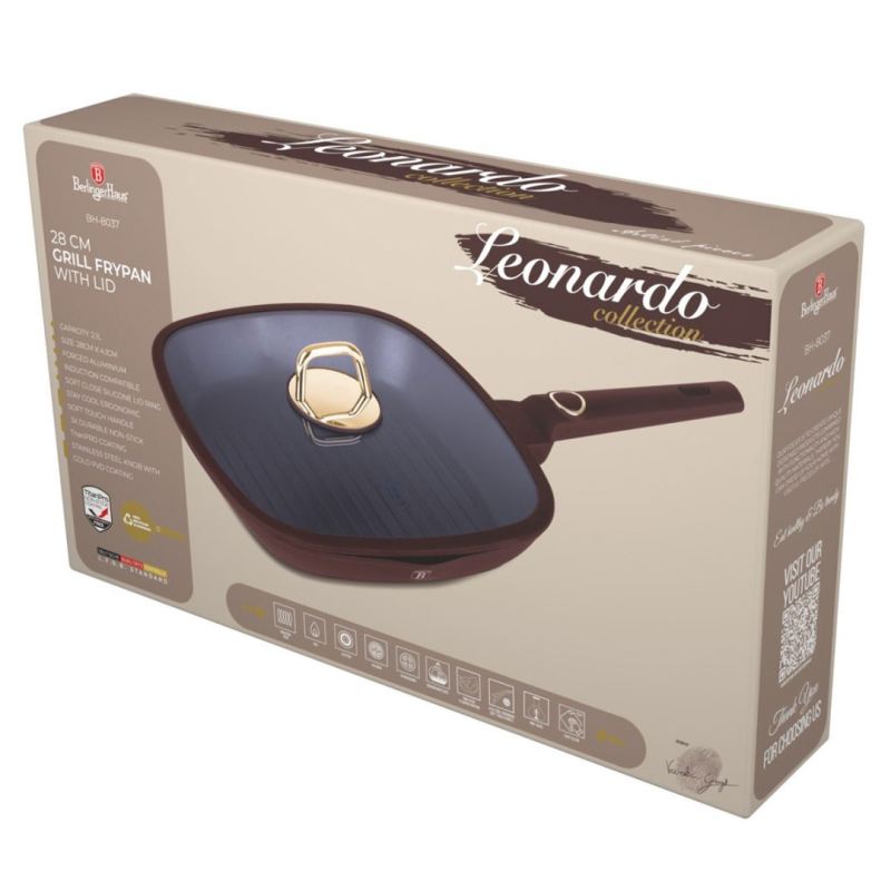 PATELNIA GRILLOWA TYTANOWA Z POKRYWĄ 28cm BERLINGER HAUS BH-8037 LEONARDO - obrazek 8
