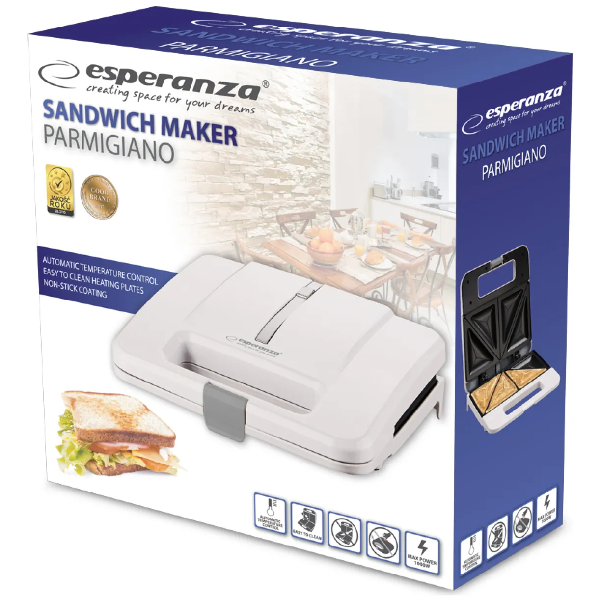 EKT010W Esperanza opiekacz do kanapek parmigiano 1000w biały - obrazek 8