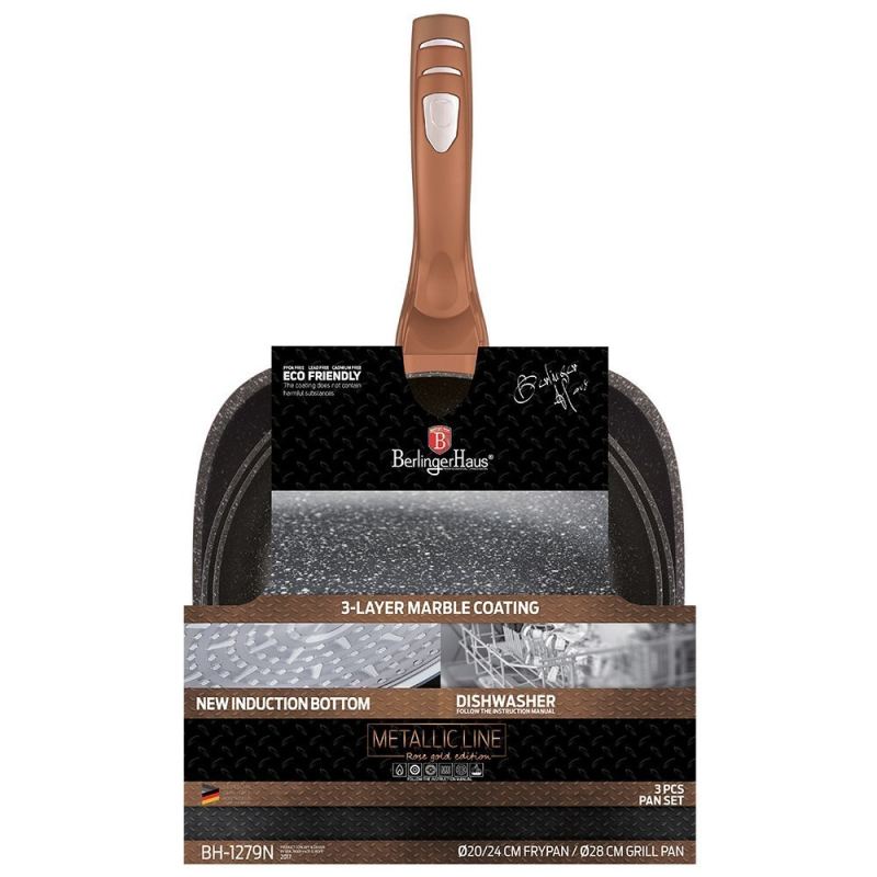 ZESTAW 3 PATELNI GRANITOWYCH BERLINGER HAUS ROSE GOLD LINE BH-1279 - obrazek 2