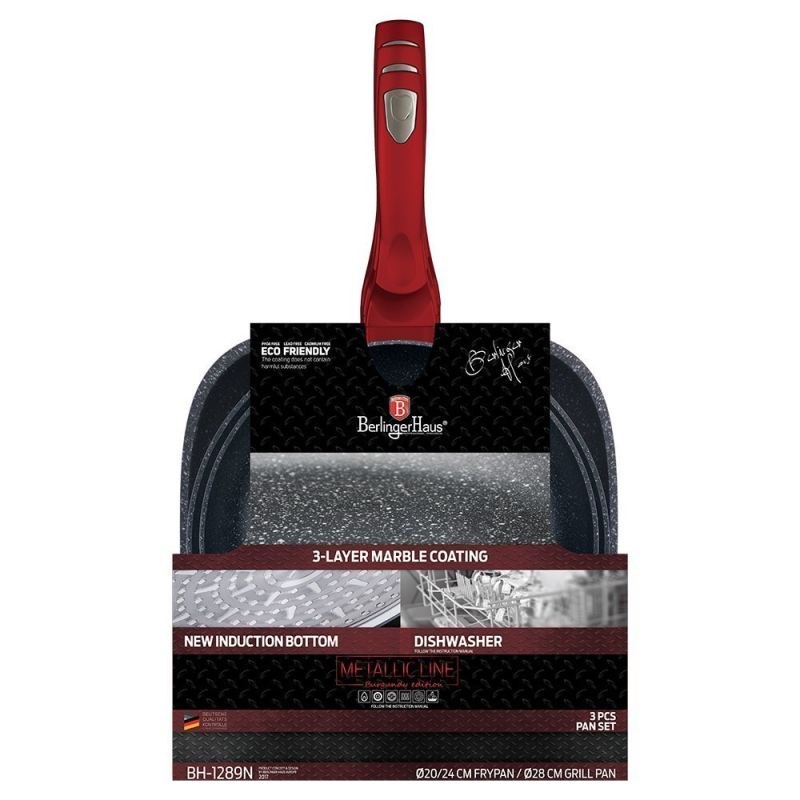ZESTAW 3 PATELNI GRANITOWYCH BERLINGER HAUS BURGUNDY BH-1289 - obrazek 2