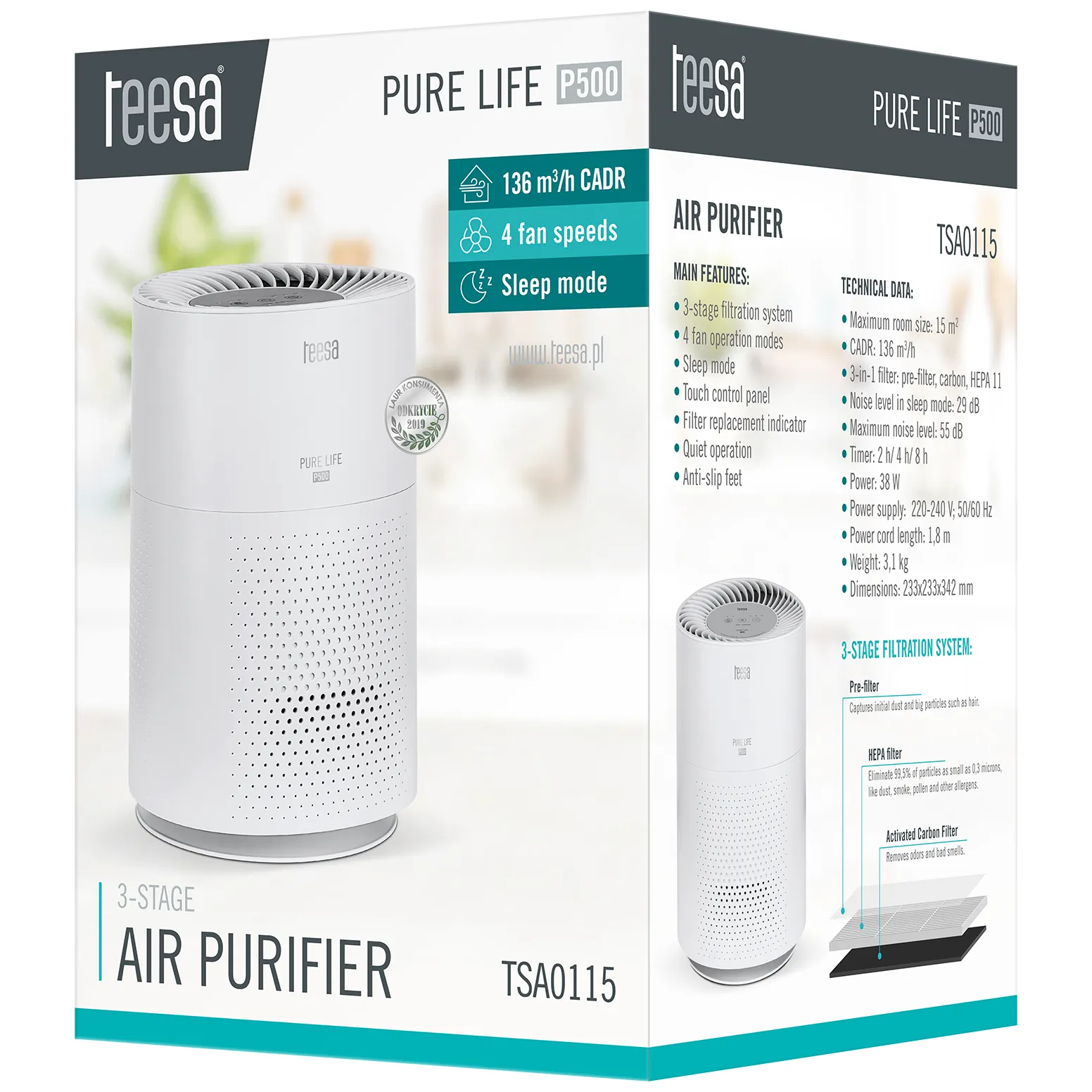 Oczyszczacz powietrza TEESA PURE LIFE P500 - obrazek 9