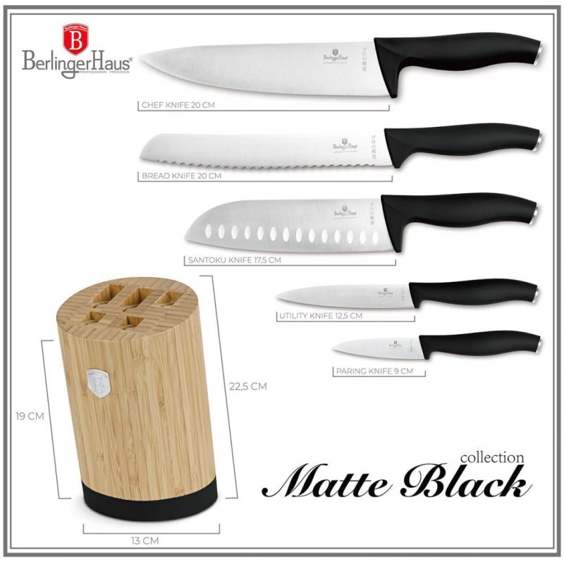 ZESTAW NOŻY BERLINGER HAUS BH-2753 MATTE BLACK W BLOKU BAMBUSOWYM - obrazek 3