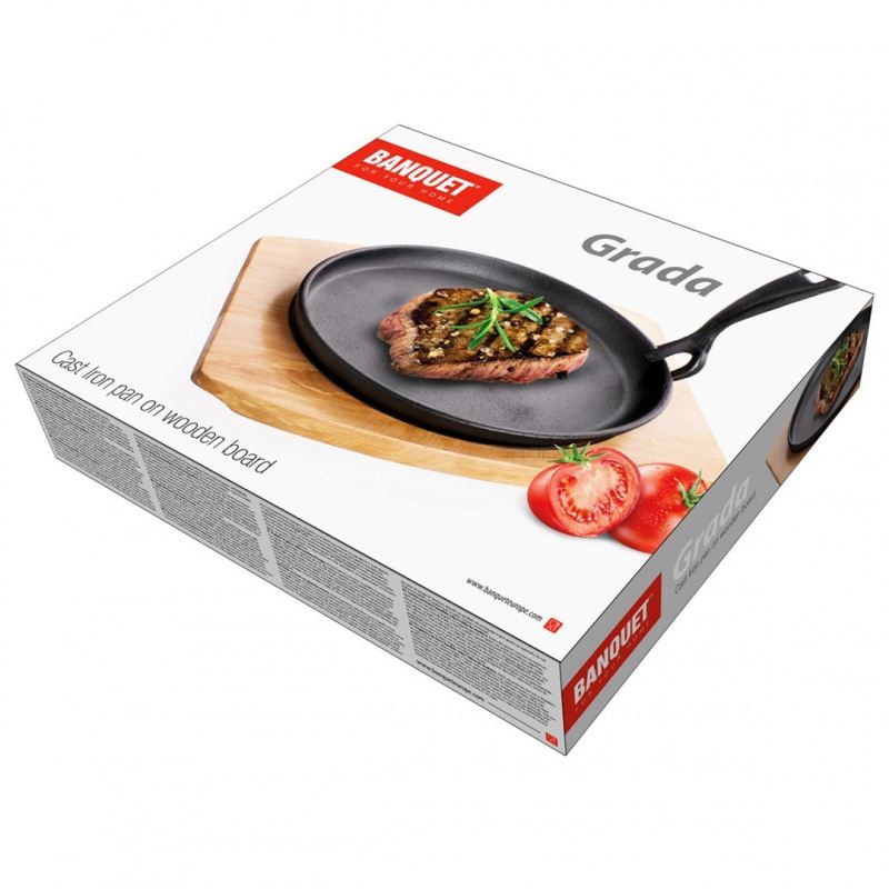 TALERZ PÓŁMISEK PATELNIA ŻELIWNA Z DESKĄ DREWNIANĄ BANQUET - obrazek 6