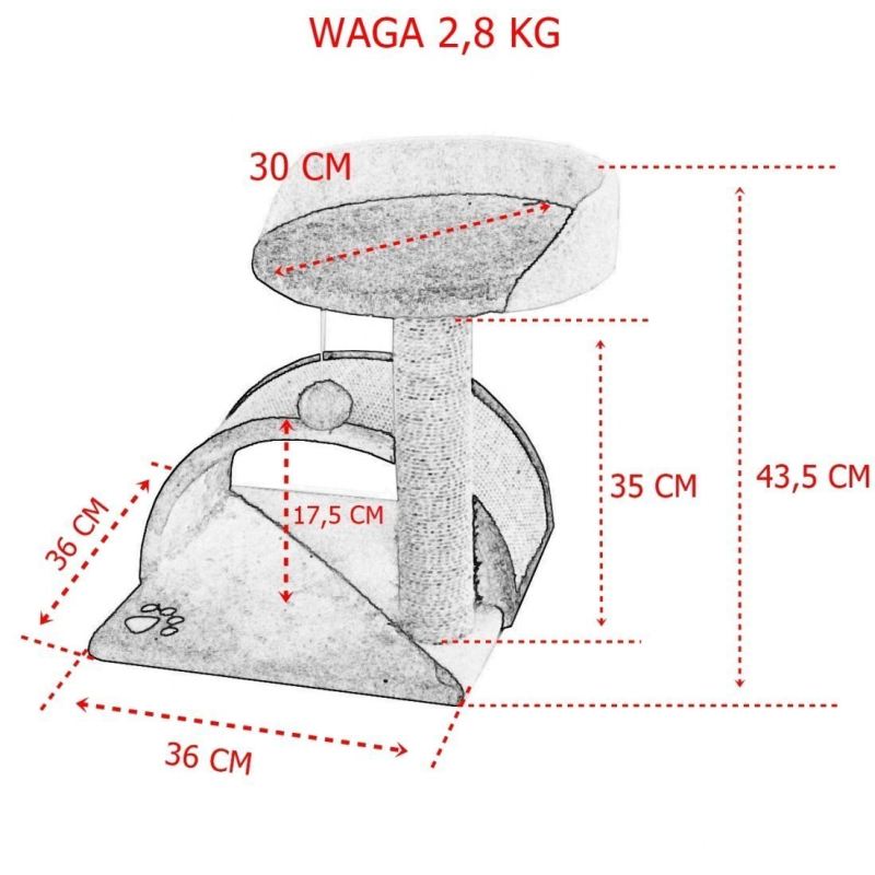 Drapak dla kota Legowisko+Budka biało-beżowy 43cm - obrazek 8