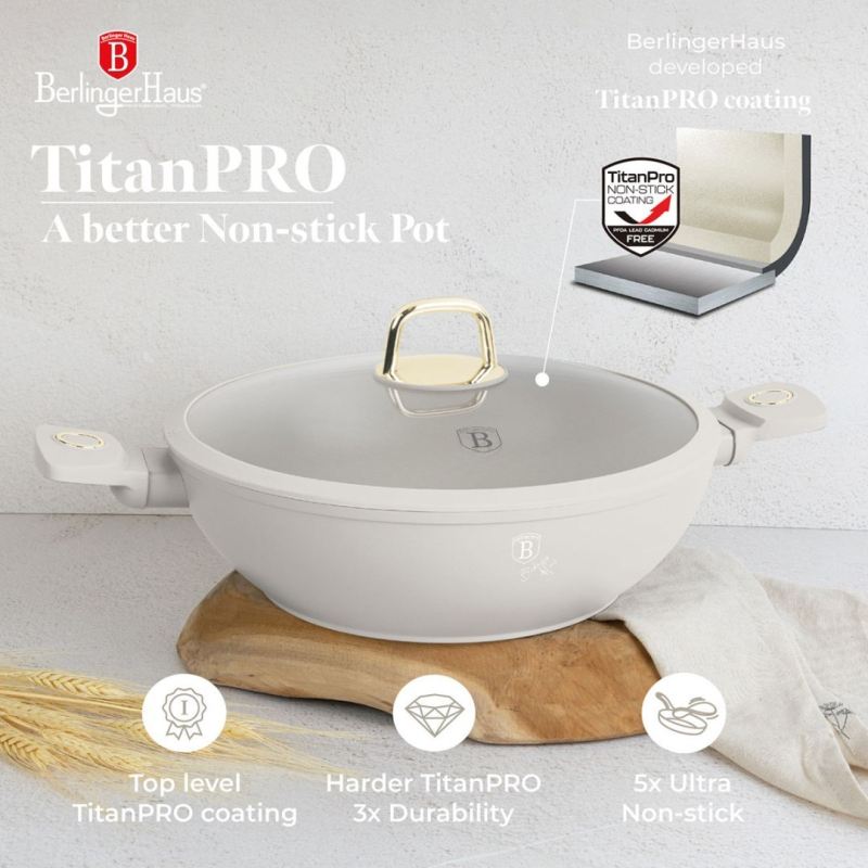 WOK TYTANOWY Z POKRYWĄ 30cm BERLINGER HAUS BH-8065 SAHARA - obrazek 7