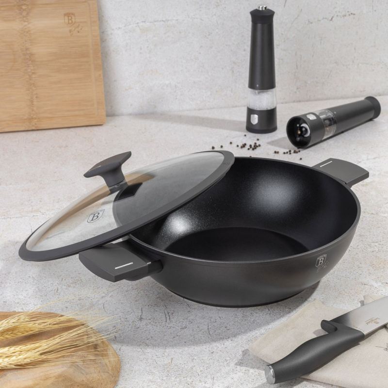 WOK TYTANOWY Z POKRYWĄ 30cm BERLINGER HAUS BH-8125 ANTRACIT - obrazek 2