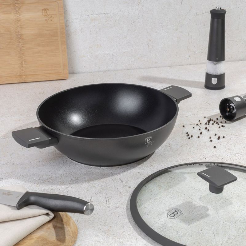 WOK TYTANOWY Z POKRYWĄ 30cm BERLINGER HAUS BH-8125 ANTRACIT - obrazek 3