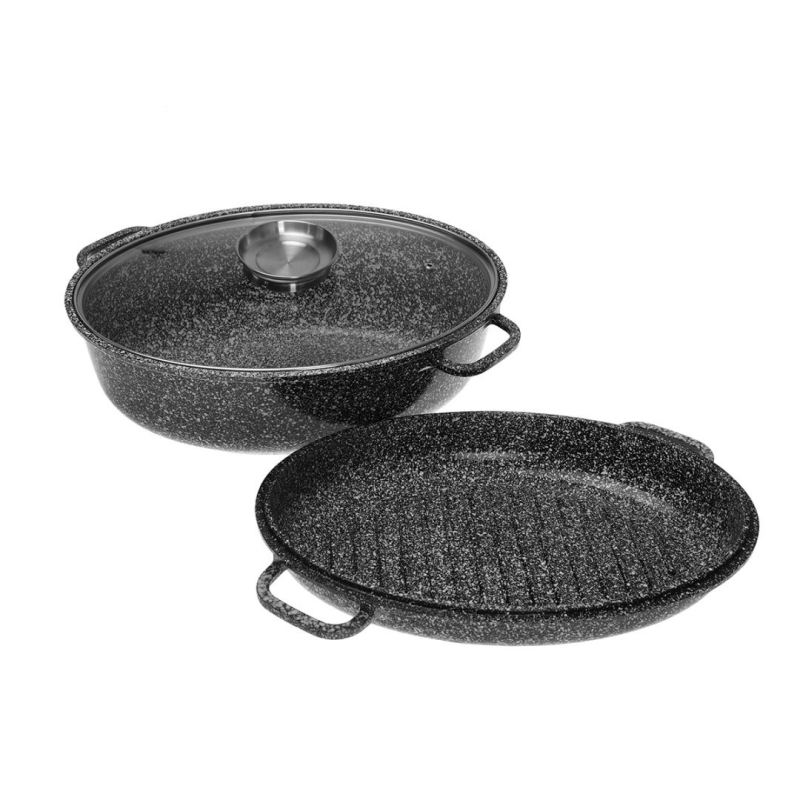 BRYTFANNA CERAMICZNA 38cm Z GRILLEM I POKRYWĄ KLAUSBERG KB-7367 - obrazek 4