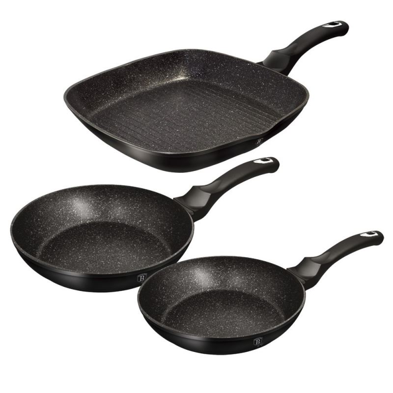 ZESTAW 3 PATELNI GRANITOWYCH BERLINGER HAUS BH-6157 BLACK SILVER - obrazek 2
