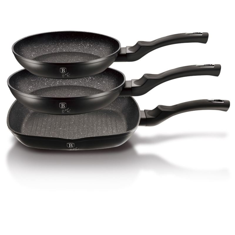 ZESTAW 3 PATELNI GRANITOWYCH BERLINGER HAUS BH-6157 BLACK SILVER - obrazek 3