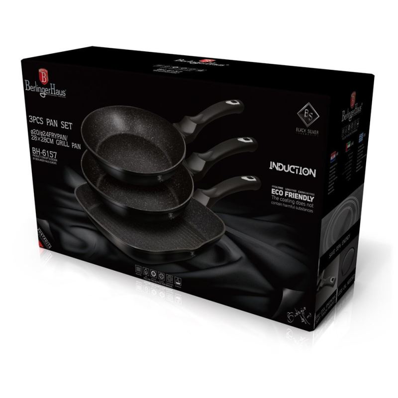 ZESTAW 3 PATELNI GRANITOWYCH BERLINGER HAUS BH-6157 BLACK SILVER - obrazek 4