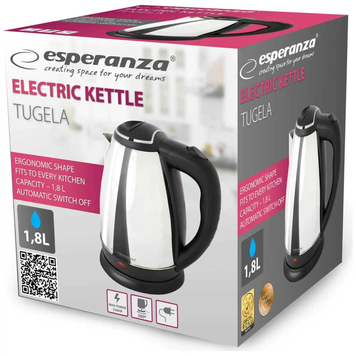 EKK104S Esperanza czajnik elektryczny tugela 1.8 l srebrny - obrazek 2