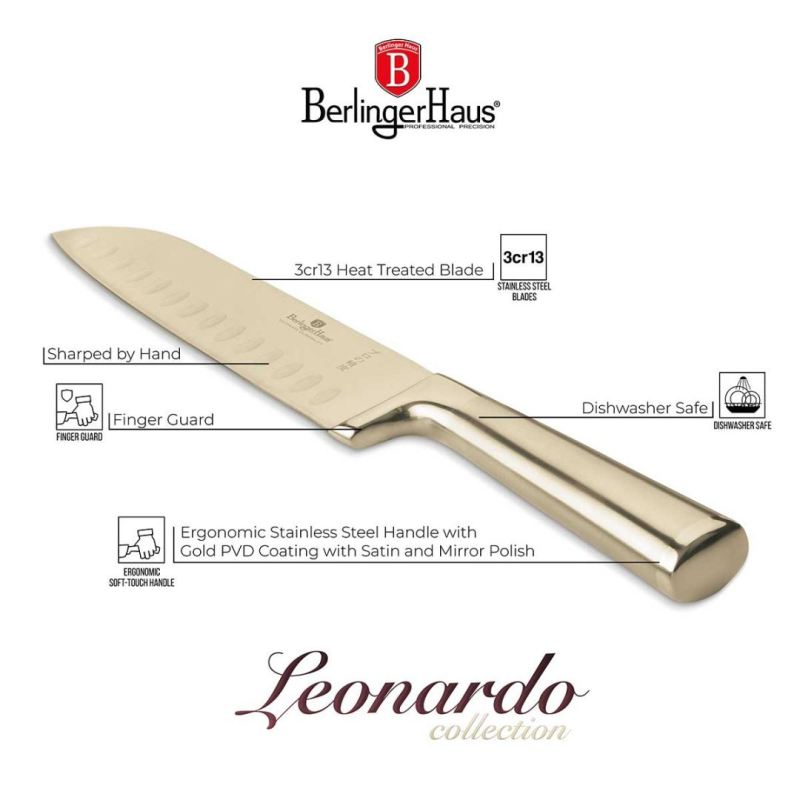 STALOWY NÓŻ SANTOKU BERLINGER HAUS 17,5cm BH-2829 GOLD - obrazek 3