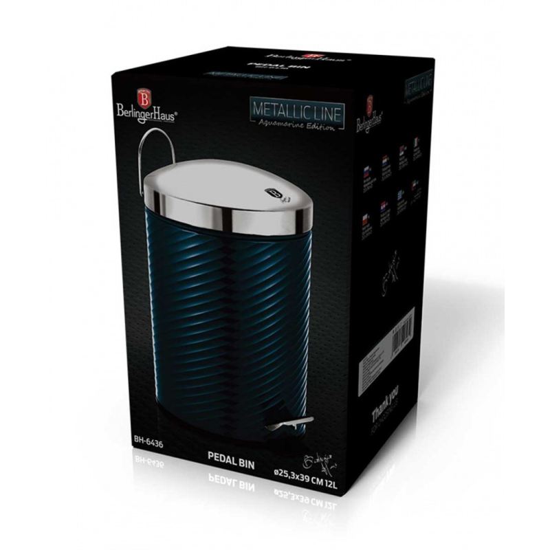 STALOWY KOSZ NA ŚMIECI 12L BERLINGER HAUS BH-6436 AQUAMARINE - obrazek 2