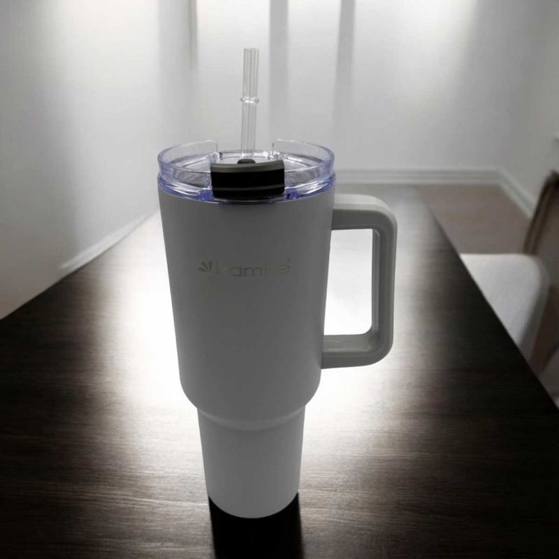 STALOWY KUBEK TERMICZNY TERMOS 1200ml Z RĄCZKĄ I SŁOMKĄ KM-2173 - obrazek 4