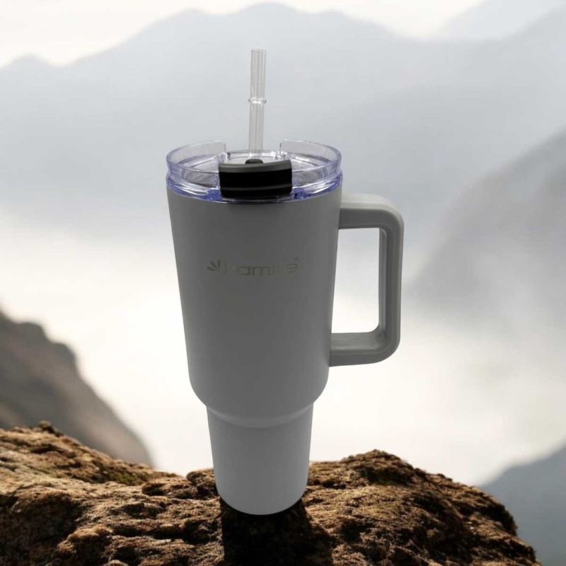 STALOWY KUBEK TERMICZNY TERMOS 1200ml Z RĄCZKĄ I SŁOMKĄ KM-2173 - obrazek 6