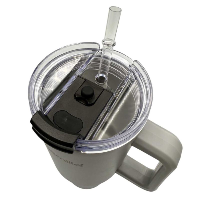 STALOWY KUBEK TERMICZNY TERMOS 1200ml Z RĄCZKĄ I SŁOMKĄ KM-2173 - obrazek 7