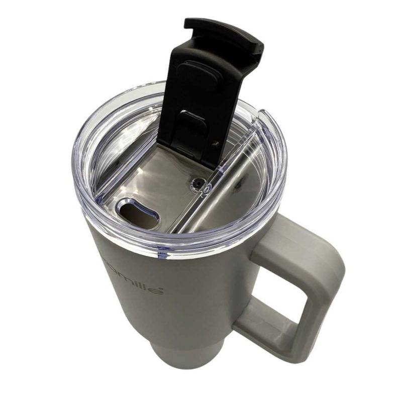 STALOWY KUBEK TERMICZNY TERMOS 1200ml Z RĄCZKĄ I SŁOMKĄ KM-2173 - obrazek 8