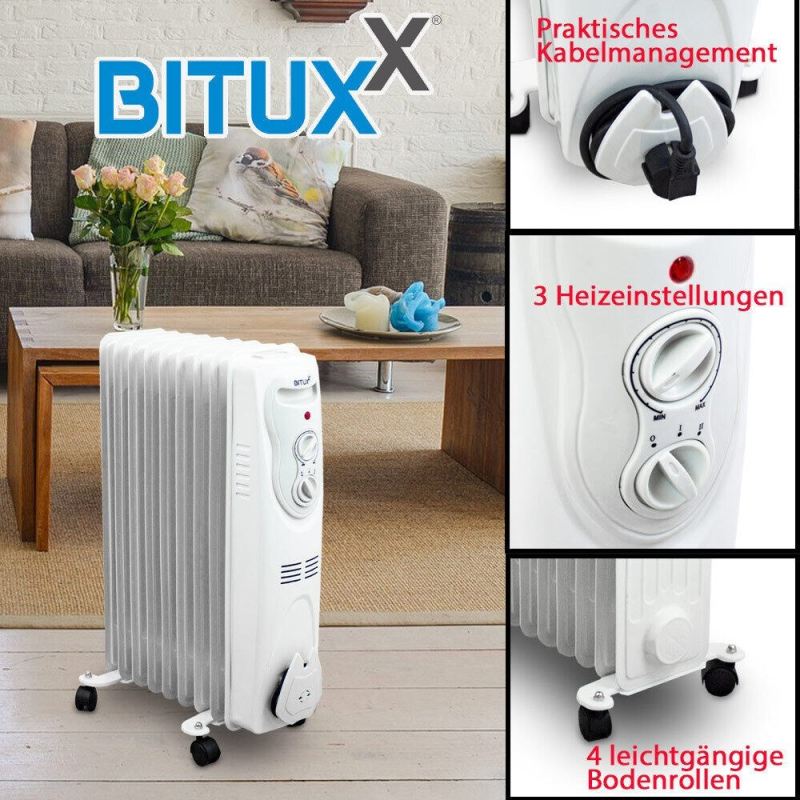 BITUXX Elektryczny grzejnik olejowy 2000 Watt 9 żeber - obrazek 2