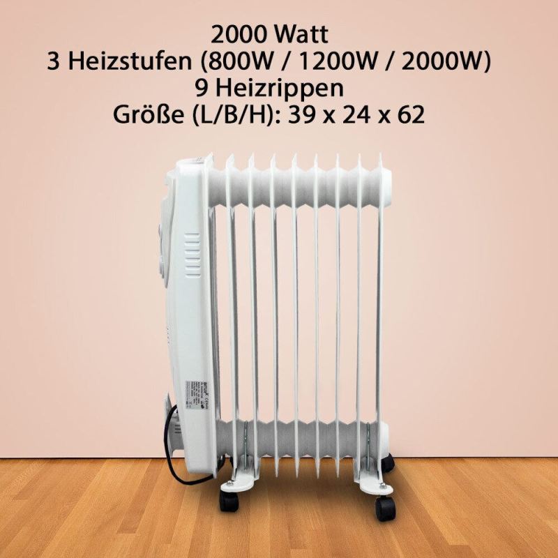 BITUXX Elektryczny grzejnik olejowy 2000 Watt 9 żeber - obrazek 3