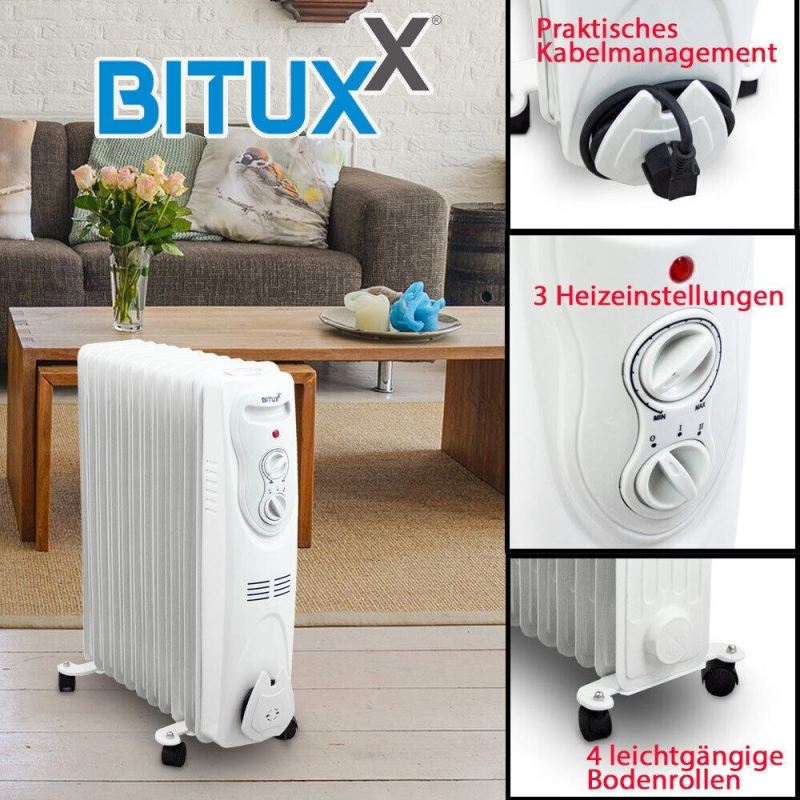BITUXX Elektryczny grzejnik olejowy 2500 W 11 żeber biały - obrazek 2