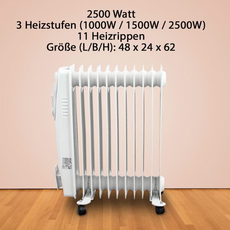 BITUXX Elektryczny grzejnik olejowy 2500 W 11 żeber biały - obrazek 3