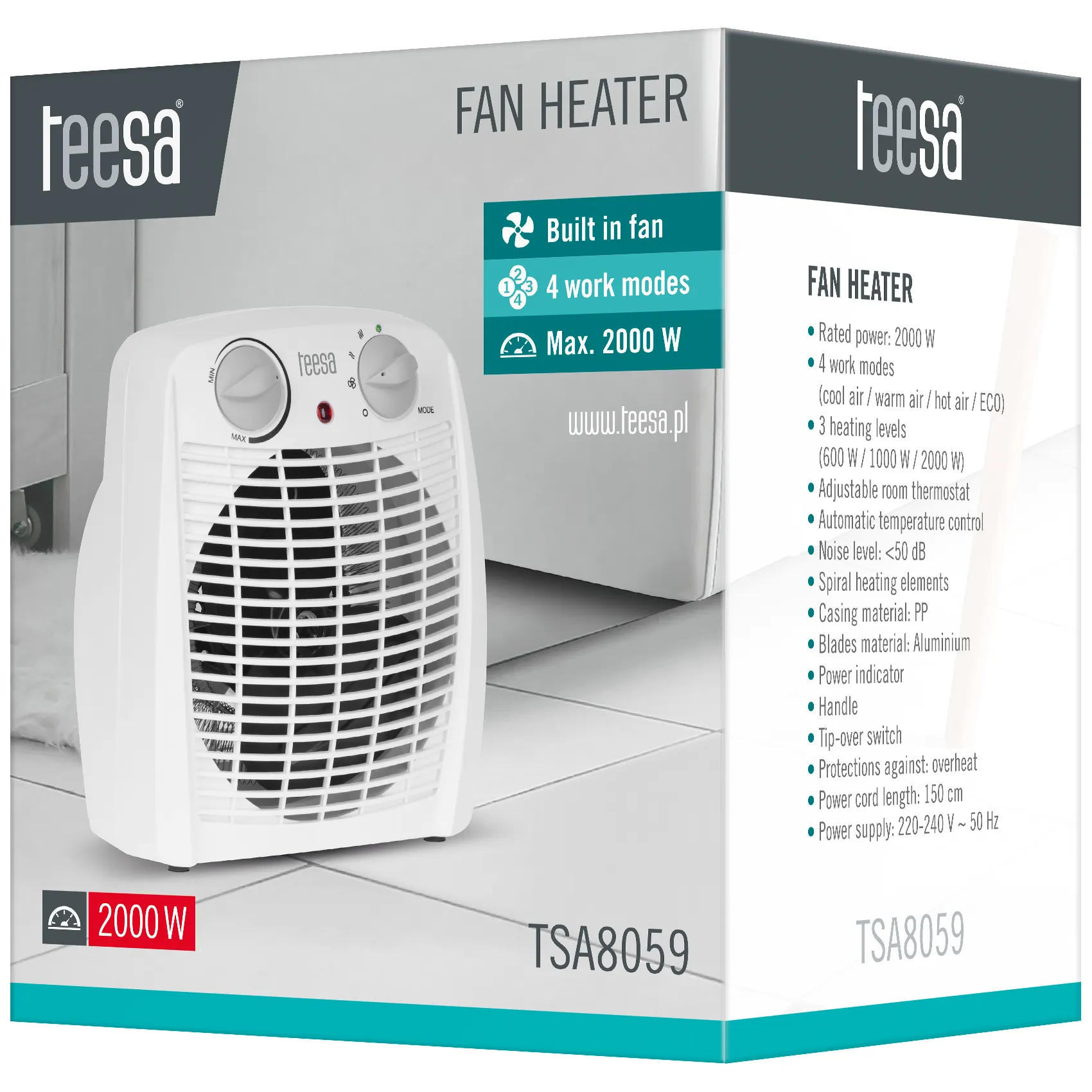 Termowentylator Teesa (800, 1200, 2000W) - obrazek 6