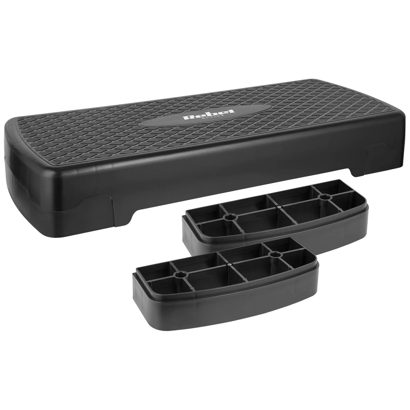 Step do aerobiku i ćwiczeń fitness, 2 stopnie, 68cm, czarny, REBEL ACTIVE - obrazek 4