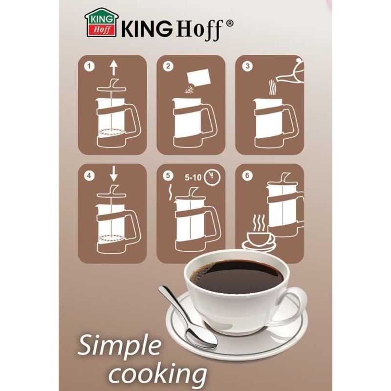 KINGHOFF ZAPARZACZ DO KAWY/HERBATY Z DOCISKIEM 1000ml KH-1399 - obrazek 2