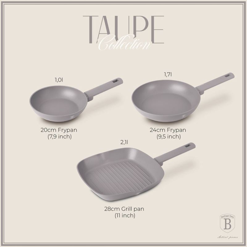 ZESTAW 3 PATELNI TYTANOWYCH BERLINGER HAUS BH-8109 TAUPE - obrazek 3