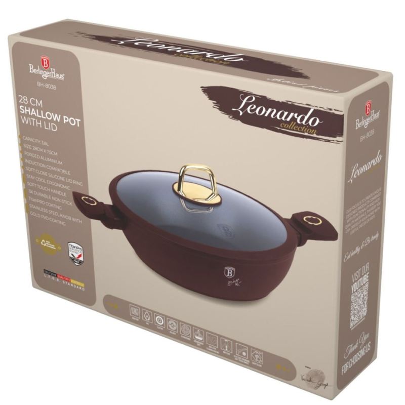 PŁASKI GARNEK TYTANOWY Z POKRYWĄ 28cm BERLINGER HAUS BH-8038 LEONARDO - obrazek 8