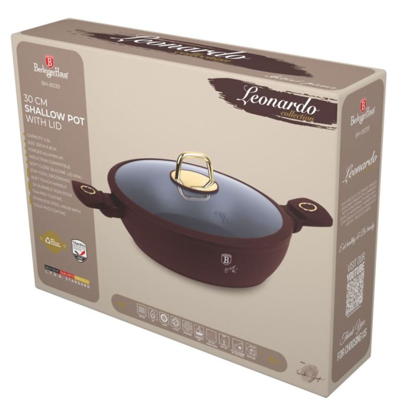 PŁASKI GARNEK TYTANOWY Z POKRYWĄ 30cm BERLINGER HAUS BH-8039 LEONARDO - obrazek 8