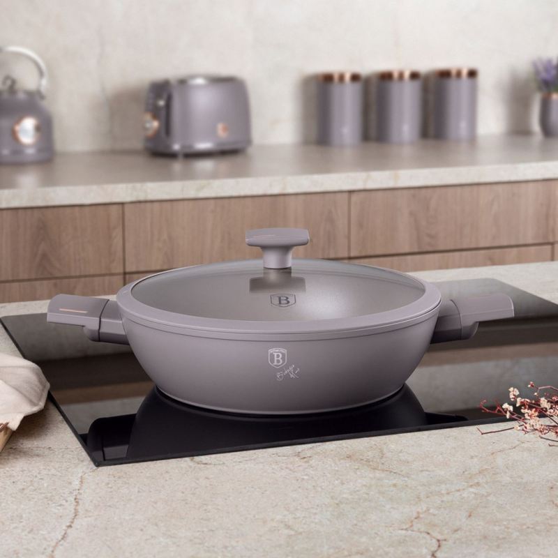 PŁASKI GARNEK TYTANOWY Z POKRYWĄ 28cm BERLINGER HAUS BH-8098 TAUPE - obrazek 2