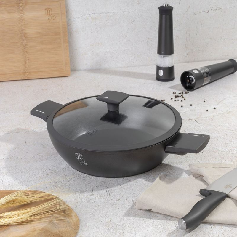PŁASKI GARNEK TYTANOWY Z POKRYWĄ 28cm BERLINGER HAUS BH-8128 ANTRACIT - obrazek 2