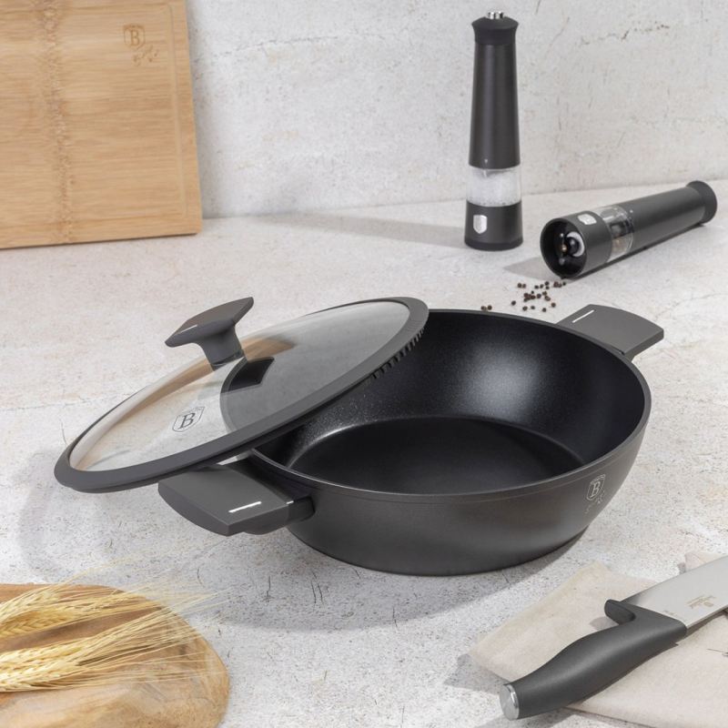 PŁASKI GARNEK TYTANOWY Z POKRYWĄ 28cm BERLINGER HAUS BH-8128 ANTRACIT - obrazek 4