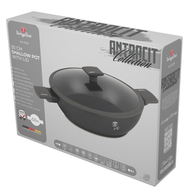 PŁASKI GARNEK TYTANOWY Z POKRYWĄ 28cm BERLINGER HAUS BH-8128 ANTRACIT - obrazek 8