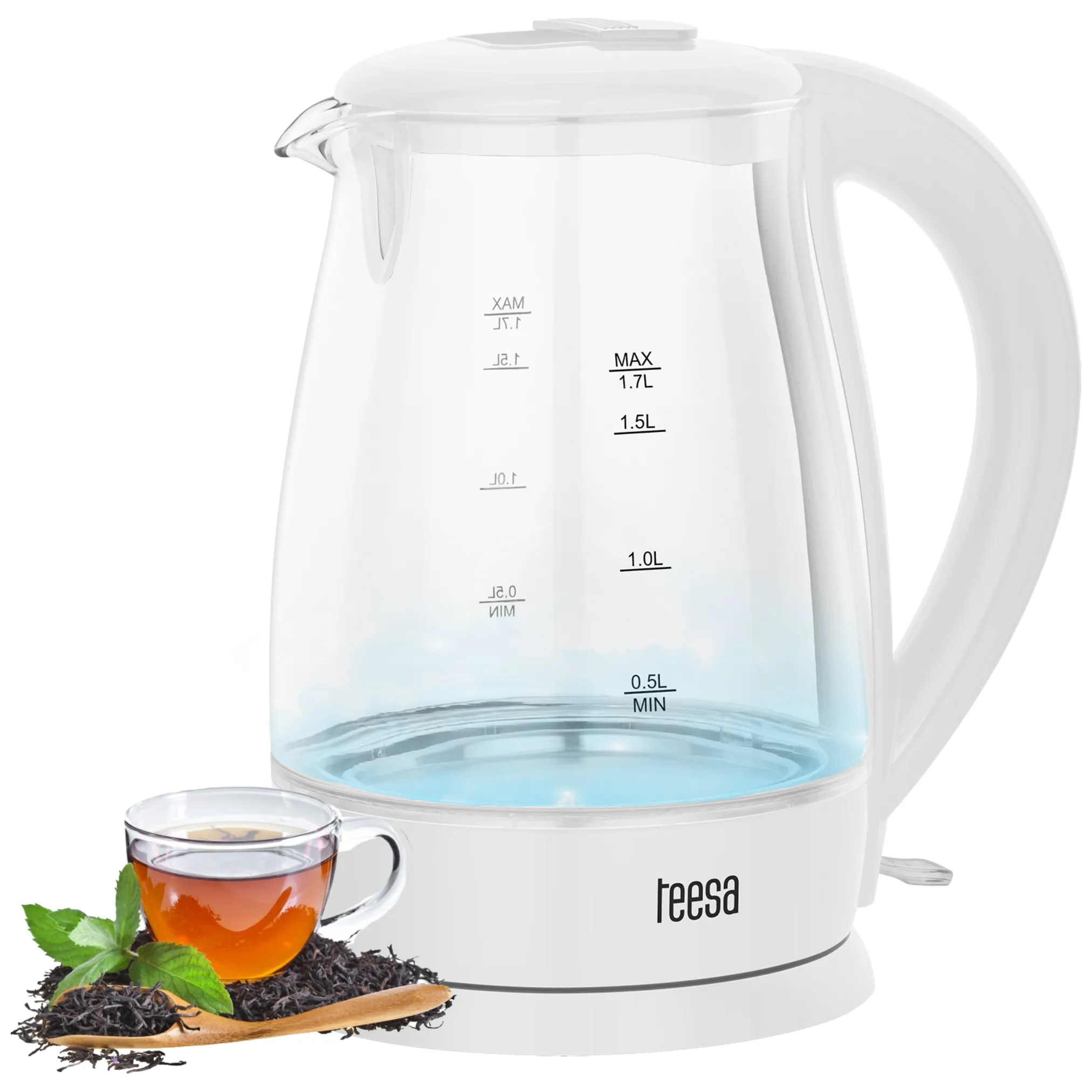 Czajnik elektryczny TEESA, szklany, 2200 W, biały, 1,7 L - obrazek 8