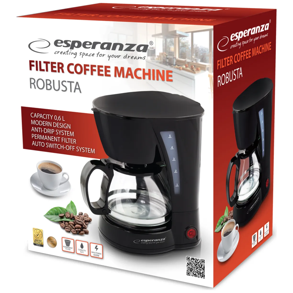 EKC006 Esperanza ekspres do kawy przelewowy robusta 0.6 l - obrazek 6