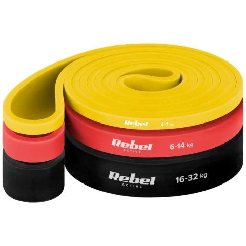 Zestaw gum do ćwiczeń lateksowy - Power Band PLs-1, 4-32 kg, 3 gumy, REBEL ACTIVE
