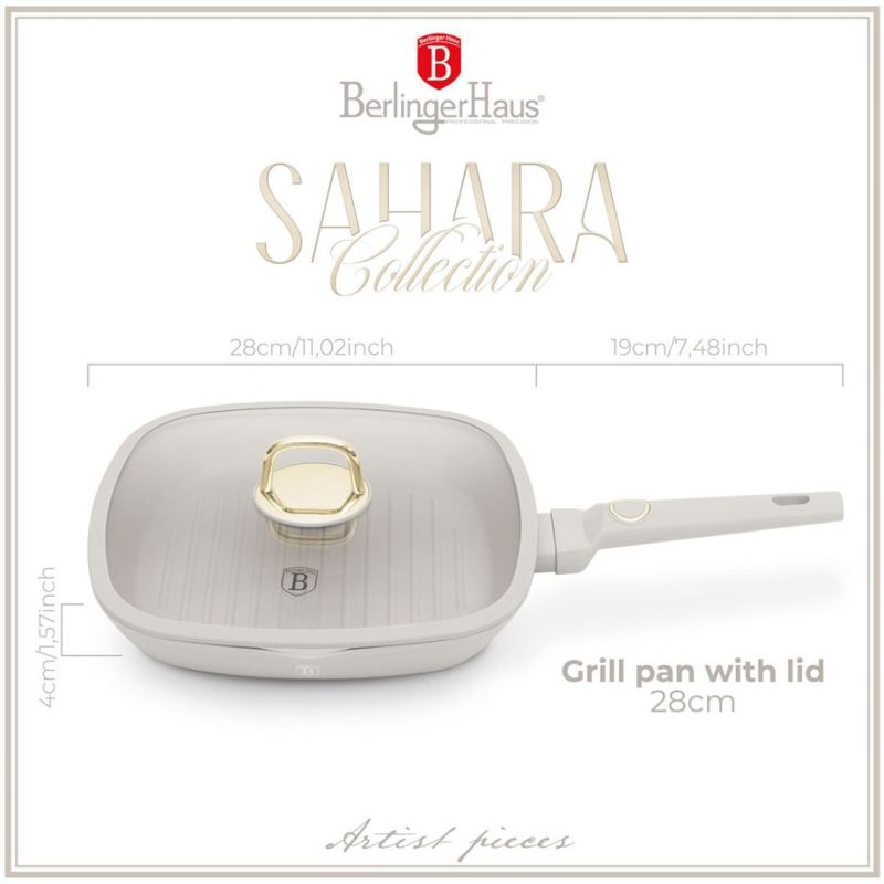 PATELNIA GRILLOWA TYTANOWA Z POKRYWĄ 28cm BERLINGER HAUS BH-8067 SAHARA - obrazek 10