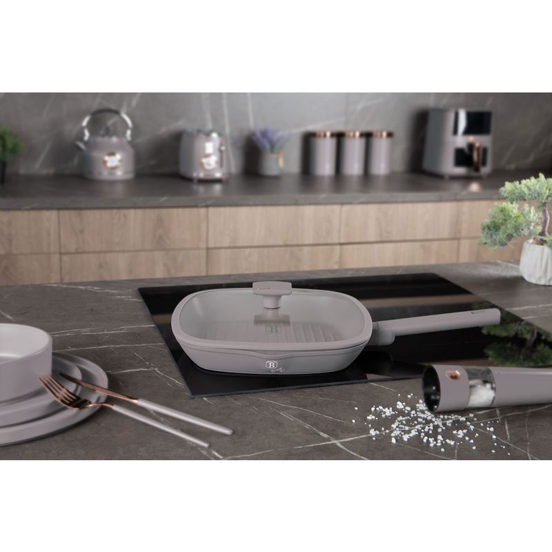 PATELNIA GRILLOWA TYTANOWA Z POKRYWĄ 28cm BERLINGER HAUS BH-8097 TAUPE - obrazek 2