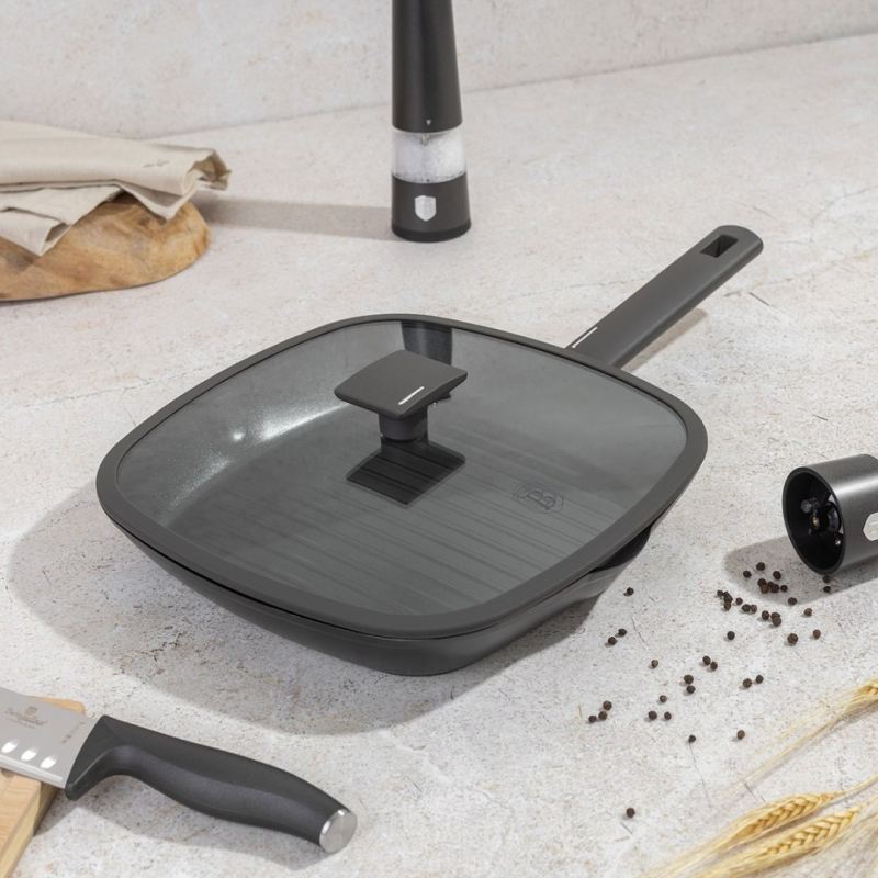 PATELNIA GRILLOWA TYTANOWA Z POKRYWĄ 28cm BERLINGER HAUS BH-8127 ANTRACIT - obrazek 2