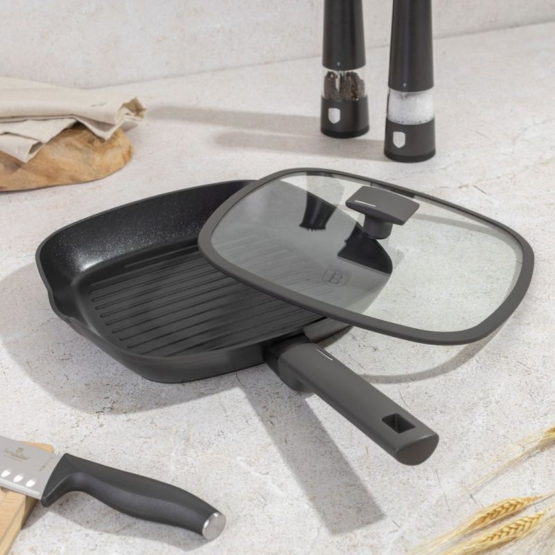 PATELNIA GRILLOWA TYTANOWA Z POKRYWĄ 28cm BERLINGER HAUS BH-8127 ANTRACIT - obrazek 5